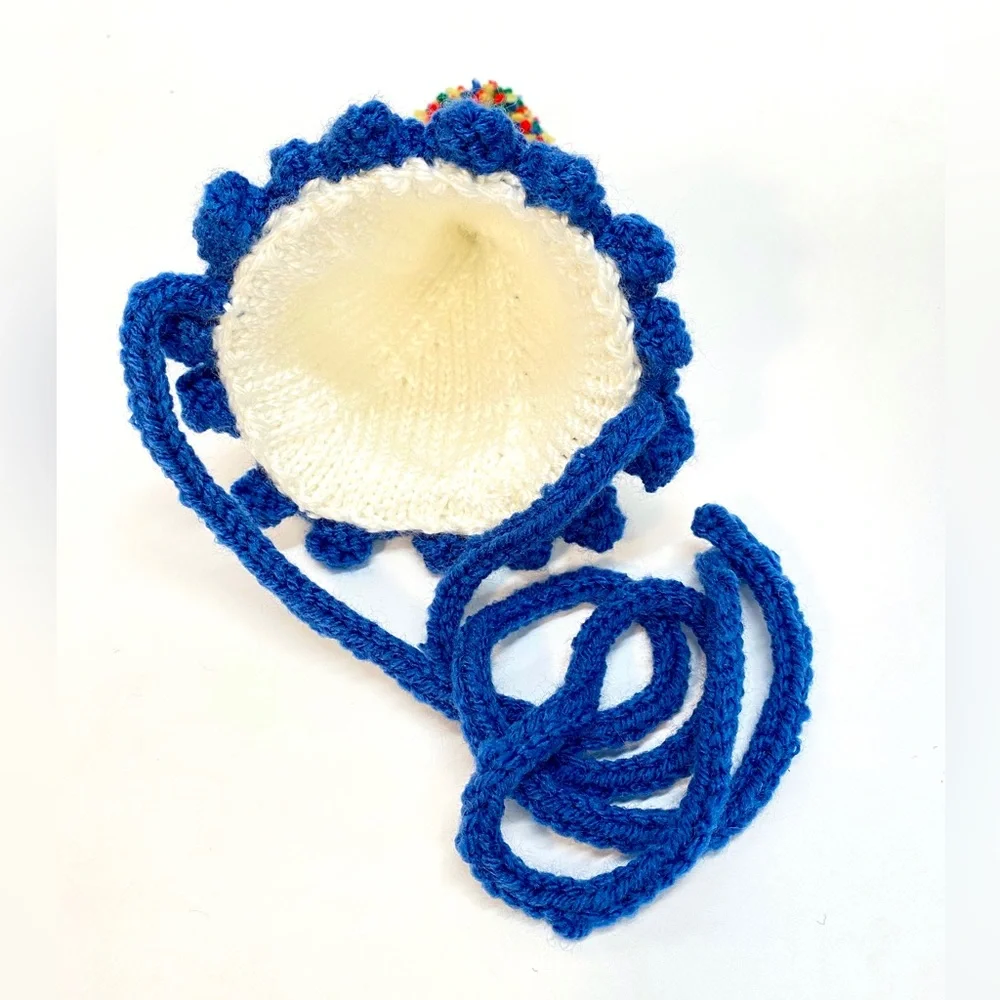 NWT Hand Knit Party Hat in Primary Colors with Neck Tie size Fits Most